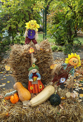 Halloween puppets on a staw outdoor