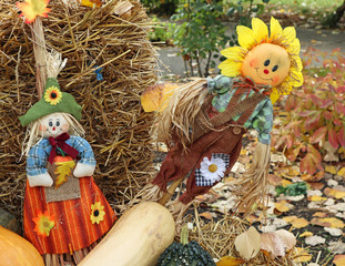 Halloween puppets on a staw outdoor