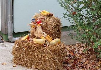 Halloween puppets on a staw outdoor