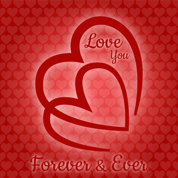 Love you forever and ever, double heart design for logo, romantic love design, wedding or valentine's day card 