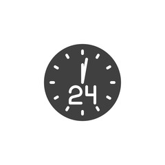 24 hours time vector icon. filled flat sign for mobile concept and web design. Clock 24 glyph icon. Symbol, logo illustration. Vector graphics