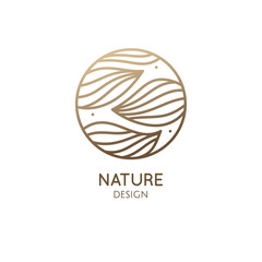 Tropical plant logo. Round linear emblem of flower