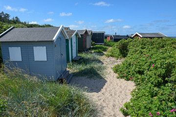 Fototapeta na wymiar Beach huts at the coast of Tisvildeleje in Denmark