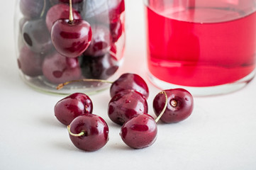 Close up view of red ripe cherries 
