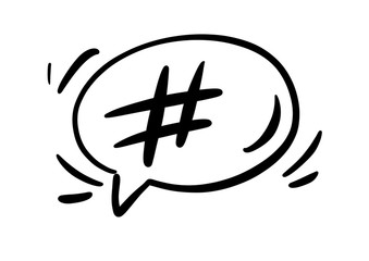 linear black hashtag logo in bubble. concept of communication sign or customer experience. minimal style trendy simple hash tag logotype graphic thin line art design isolated on white background