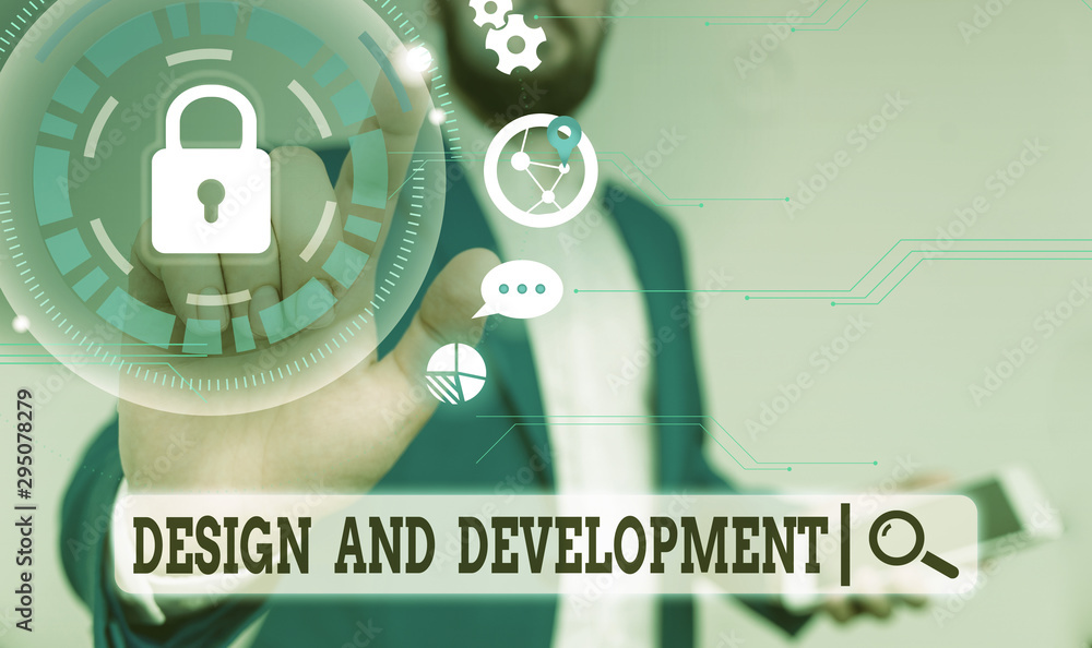 Poster text sign showing design and development. business photo text defining the specification of products