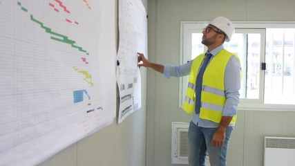 portrait of handsome foreman construction worker on a industrial building industry construction site 4 K 50 fps footage