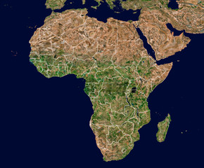 High resolution Satellite image of Africa with borders (Isolated imagery of Africa. Elements of this image furnished by NASA) © Satellite Stocks