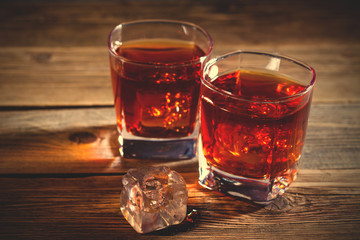 whisky in glasses with ice