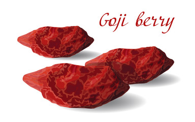 Dried Goji berries. Useful red berries. Vector illustration for design and web.