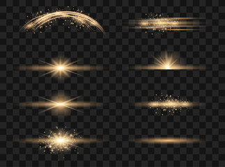 Set of flashes, lights and sparks.