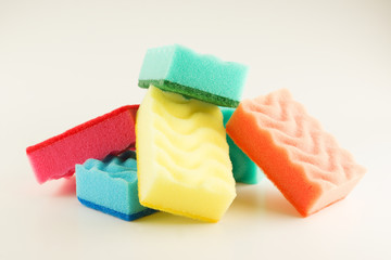 foam rubber sponges isolated on a white background for washing dishes