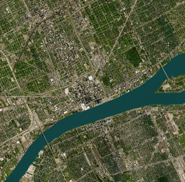 High resolution Satellite image of Detroit, USA (Isolated imagery of USA. Elements of this image furnished by NASA)
