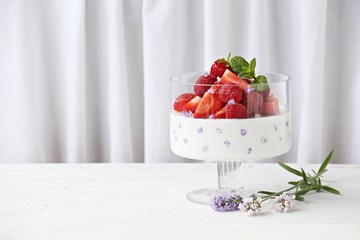 Panna Cotta. Vegan Coconut Panna Cotta with Strawberry, Raspberry and Lavender