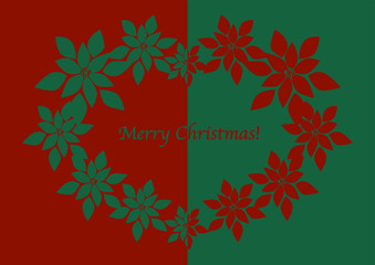 クリスマスカードのイラスト: 赤と緑のポインセチアのデザイン