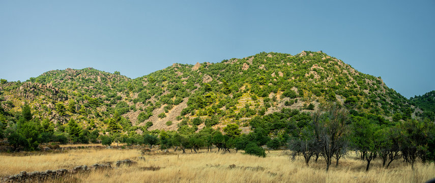 Beautiful landscape on volcanic part of peninsula of Methana on Peloponnese in Greece