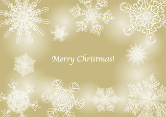 クリスマスのイラスト: 雪の結晶模様（金色背景）