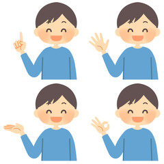 笑顔の青いTシャツの男性 - ジェスチャー