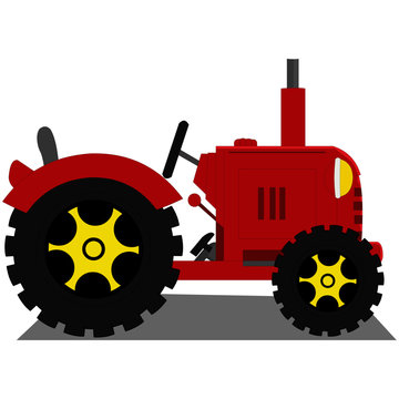 Red Tractor - Cartoon Vector Image