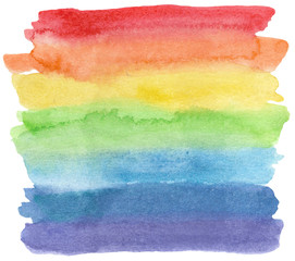 Watercolor lgbt flag isolated on white. Raster illustration with rainbow. Hand drawn painting.
