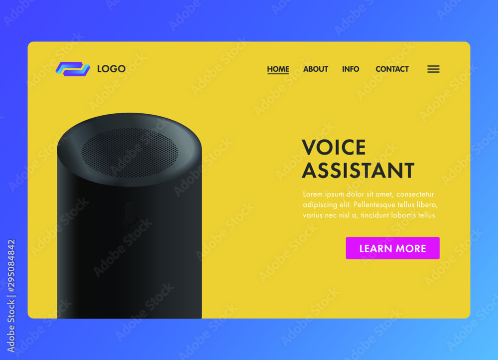 Poster voice assistant smart sound recognition system web template vector concept. landing page ui, ux desi