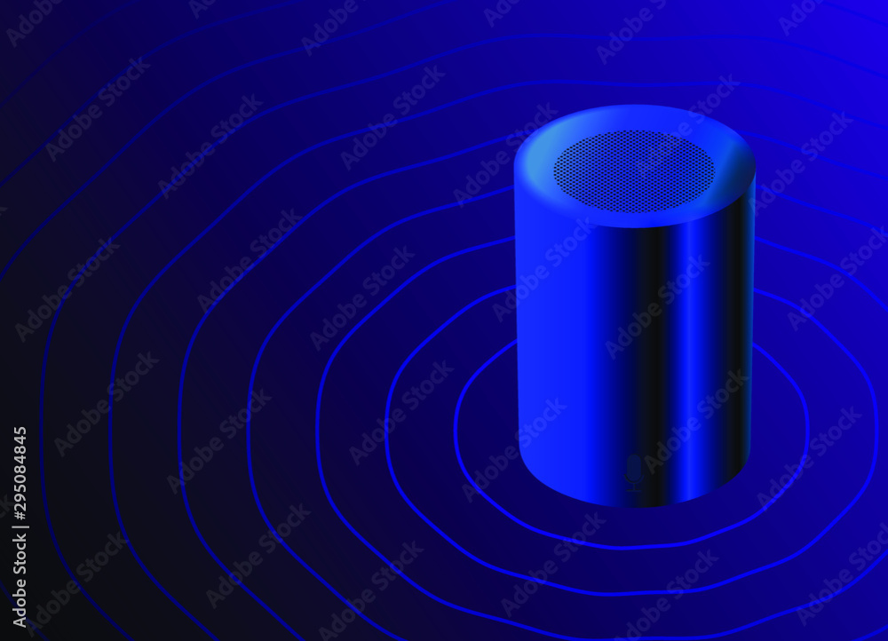 Poster voice assistant device, dark color neon vector illustration. home advisor artificial intelligence sp