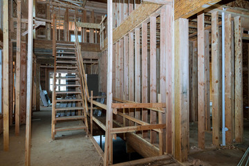 New construction of beam construction house framed the ground up
