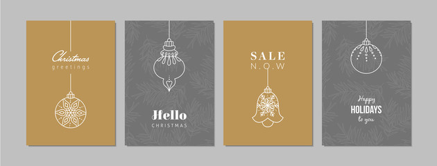 Merry Christmas cards set with hand drawn elements. Doodles and sketches vector Christmas illustrations, DIN A6. - 295085061