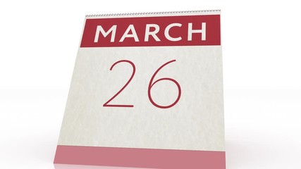 March 26 date. calendar change to March 26 animation