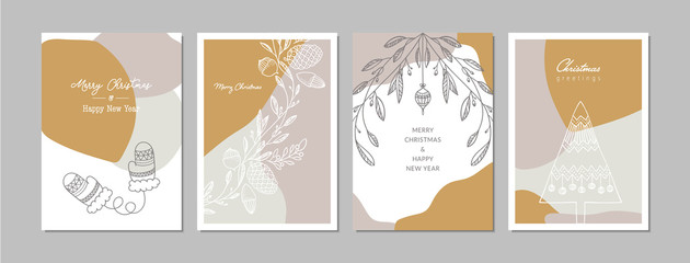 Merry Christmas cards set with hand drawn elements. Doodles and sketches vector vintage Christmas illustrations, DIN A6.