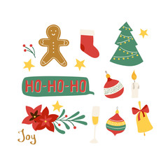 Fototapeta na wymiar Christmass set of stickers patch, omela, gift, cookies
