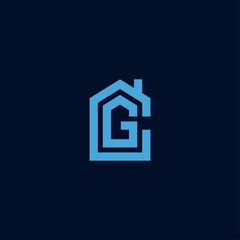 Initial letter CG GC house abstract logo icon design  minimalist monogram property real estate symbol concept  vector