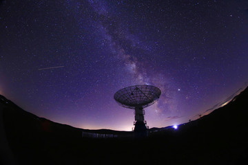 Radio telescopes and the Milky Way at night © hanmaomin