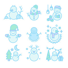 Naklejka na ściany i meble set of snowman for Christmas and new year, Snowman collection for winter, icon, symbol, sign