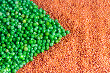 Orange lentils and green peas are a great provider of protein for vegetarians.  From these products you can cook a wide variety of dishes.  It is also a dietary product.