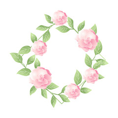 Floral pink flower rhombus frame. Isolated 
