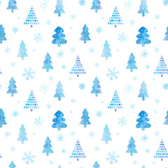 Christmas seamless pattern with christmas trees and snowflakes