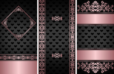 Set of Templates Fashion Cards with Romantic Objects for cover, invitations, posters, banners. Vintage luxury design
