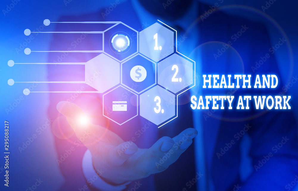 Poster writing note showing health and safety at work. business concept for secure procedures prevent accid