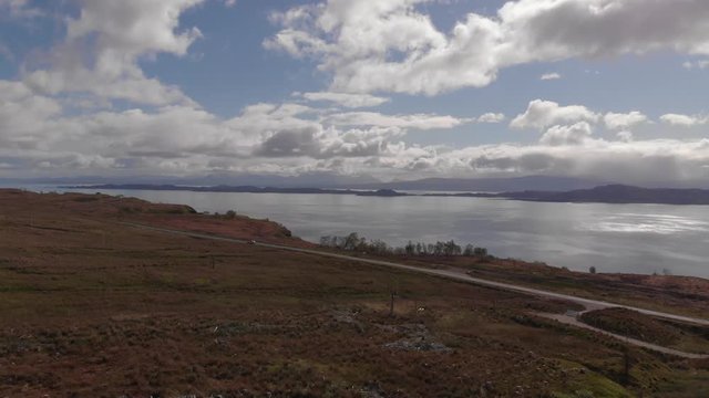Scotland Highlands Aerial View Over Sound Of Ramsay Isle Of Skye Heathland The Storr Cine D