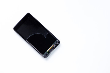 Broken touch mobile phone on white background
