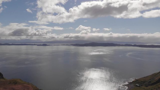 Scotland Highlands Panning Aerial View Over Sound Of Ramsay Isle Of Skye The Storr Cine D