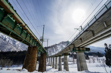 Fototapeta premium JR線の鉄道橋、毛渡沢橋梁