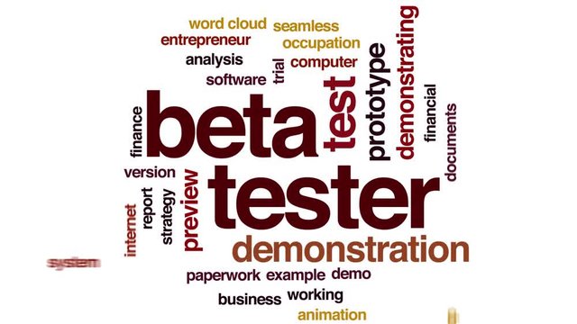 Beta tester animated word cloud. Kinetic typography.