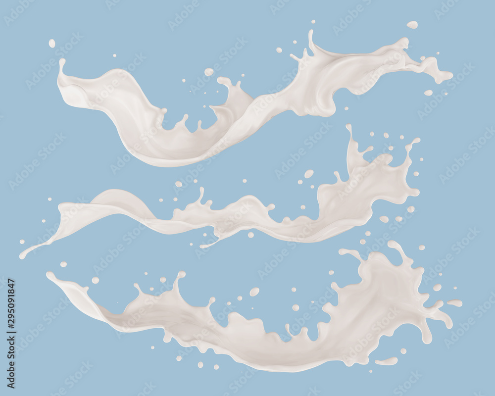 Poster set of milk ripple splash background element, 3d rendering.