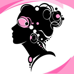 Silhouette of beautiful girl with fashionable hairstyle. Profile. Fashion