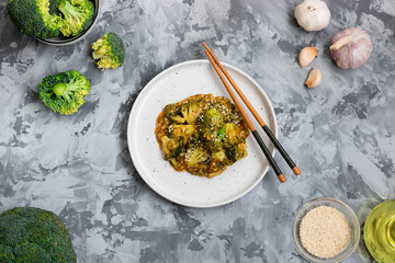 Asian dish broccoli cabbage in a thick garlic sauce.