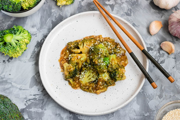 Asian dish broccoli cabbage in a thick garlic sauce.