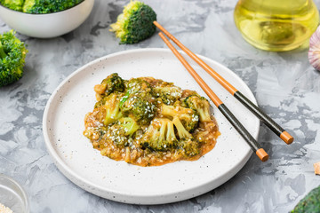 Asian dish broccoli cabbage in a thick garlic sauce.
