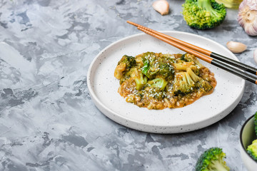 Asian dish broccoli cabbage in a thick garlic sauce.